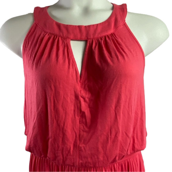 Ashley Stewart Geranium Pink Jewel Neckline with Keyhole MIDI Dress SKU0206 - Picture 2 of 7
